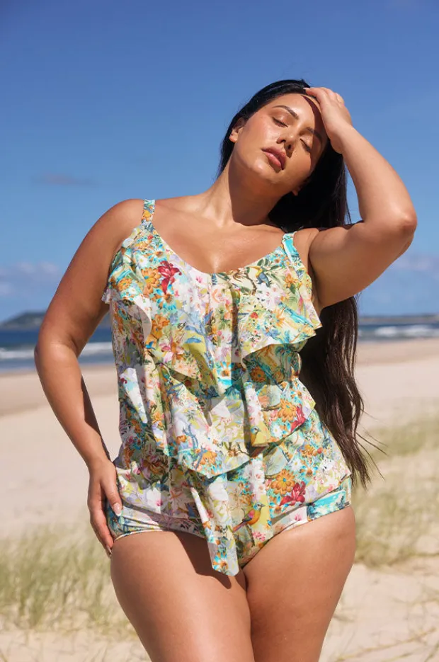 Tankini Tops|Capriosca Tropicana Tiered Frill Tankini Separate Multi