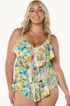Tankini Tops|Capriosca Tropicana Tiered Frill Tankini Separate Multi
