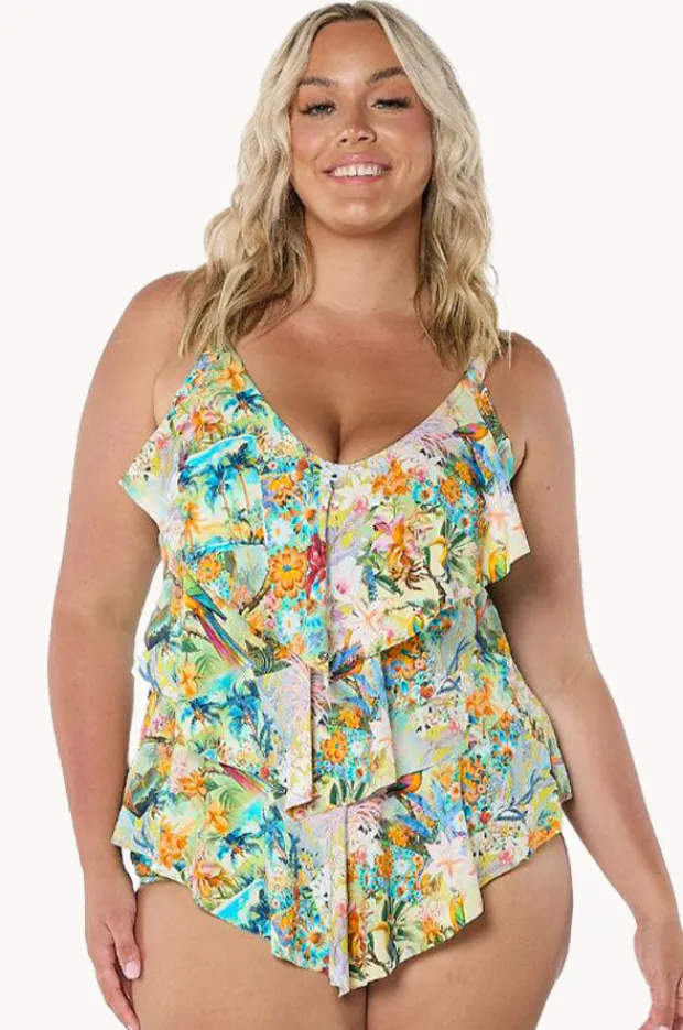 Tankini Tops|Capriosca Tropicana Tiered Frill Tankini Separate Multi