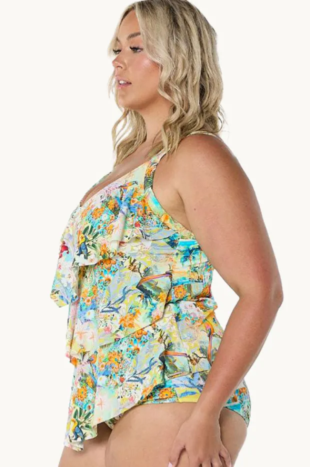 Tankini Tops|Capriosca Tropicana Tiered Frill Tankini Separate Multi