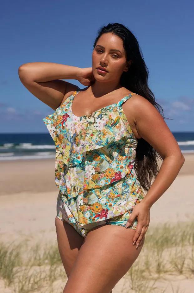 Tankini Tops|Capriosca Tropicana Tiered Frill Tankini Separate Multi