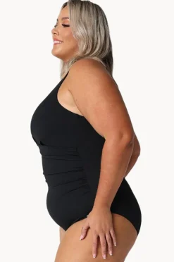 One Pieces|Capriosca Twist Front High Neck One Piece BLACK