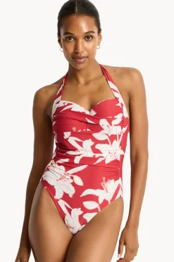 One Pieces|Sea Level Veridian Twist Front Halter One Piece