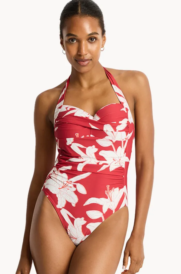 One Pieces|Sea Level Veridian Twist Front Halter One Piece