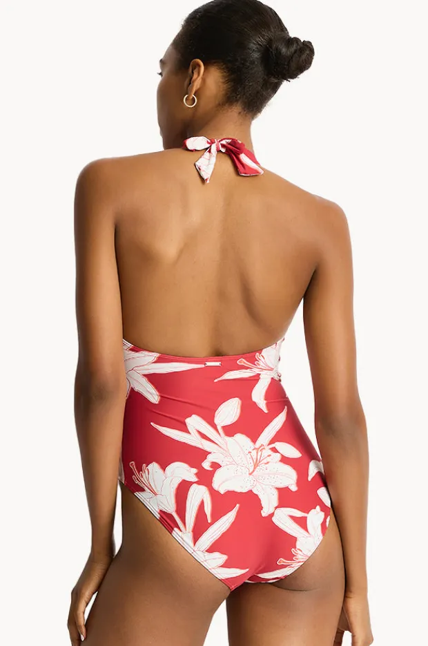 One Pieces|Sea Level Veridian Twist Front Halter One Piece