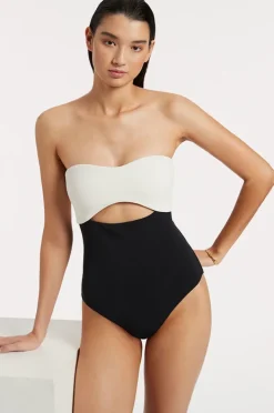 One Pieces|Jets Versa Rib Cut Out Bandeau One Piece Black/cream