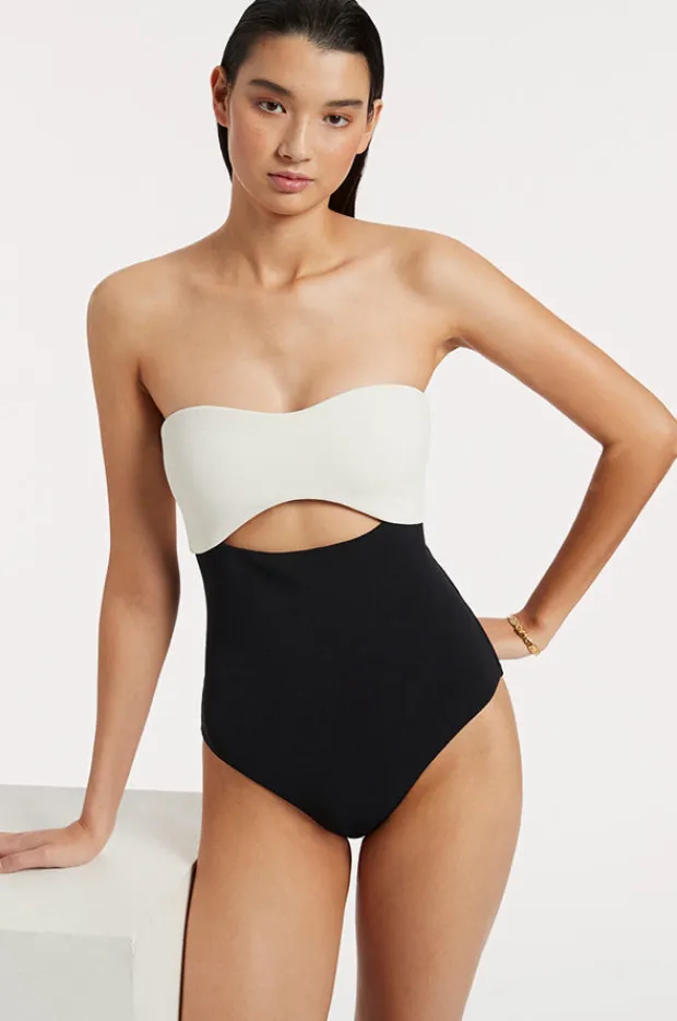One Pieces|Jets Versa Rib Cut Out Bandeau One Piece Black/cream