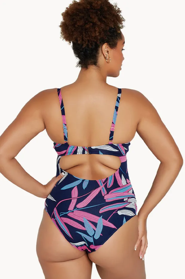 One Pieces|Genevieve Vintage Palms Sweetheart One Piece Navy/Pink