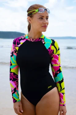 One Pieces|Zoggs Vivid Long Sleeve Sunsuit Black/Multi