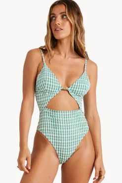 One Pieces|Billabong Wave Check Kaia One Piece Island Green
