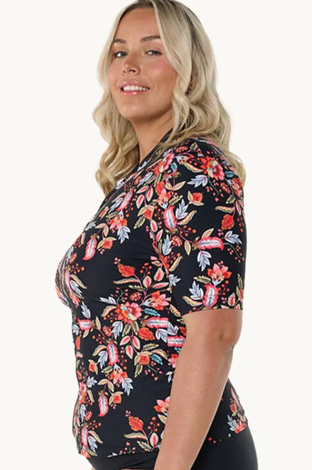 Rashies & Sunsuits|Capriosca Wild Berries Suntop Black/red