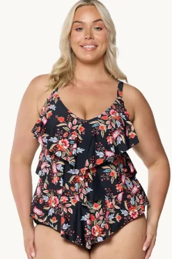 Tankini Tops|Capriosca Wild Berries Tiered Tankini Separate Black/red