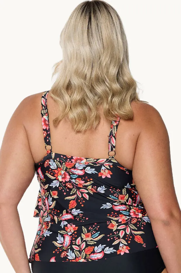 Tankini Tops|Capriosca Wild Berries Tiered Tankini Separate Black/red