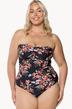 One Pieces|Capriosca Wild Berries Twist Front Bandeau One Piece Black/red