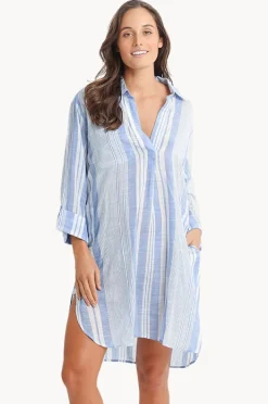 Overswim|Sunseeker Wilder Stripe Painters Shirt Royal