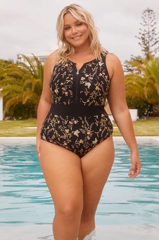 One Pieces|Capriosca Zip High Neck One Piece Wildflowers