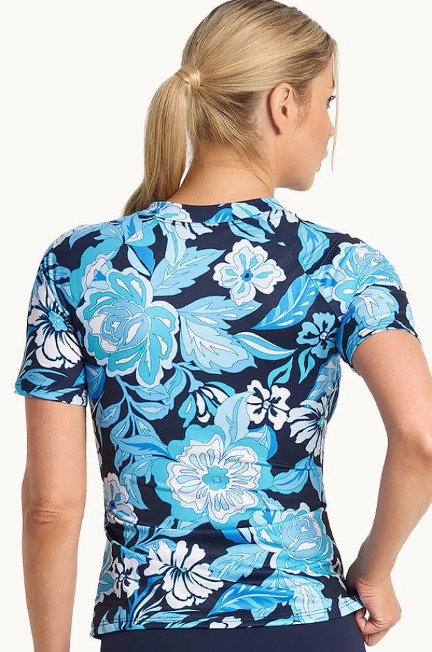 Rashies & Sunsuits|Poolproof Wisteria Short Sleeve Suntop Navy
