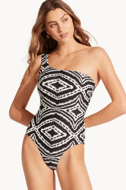 One Pieces|Seafolly Zanzibar One Shoulder One Piece Black