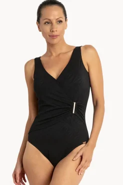 One Pieces|Jantzen Zebra Bar Gathered Cross Over One Piece BLACK