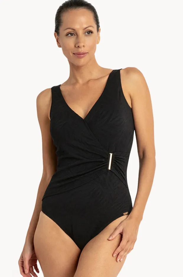 One Pieces|Jantzen Zebra Bar Gathered Cross Over One Piece BLACK