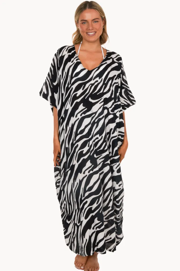 Overswim|Sundrenched Zebra Long Kaftan Black