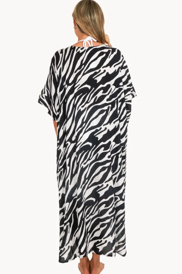 Overswim|Sundrenched Zebra Long Kaftan Black