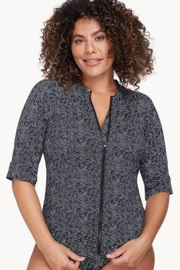 Rashies & Sunsuits|Artesands Zig Zag Short Sleeve Zip Suntop Zig zag black