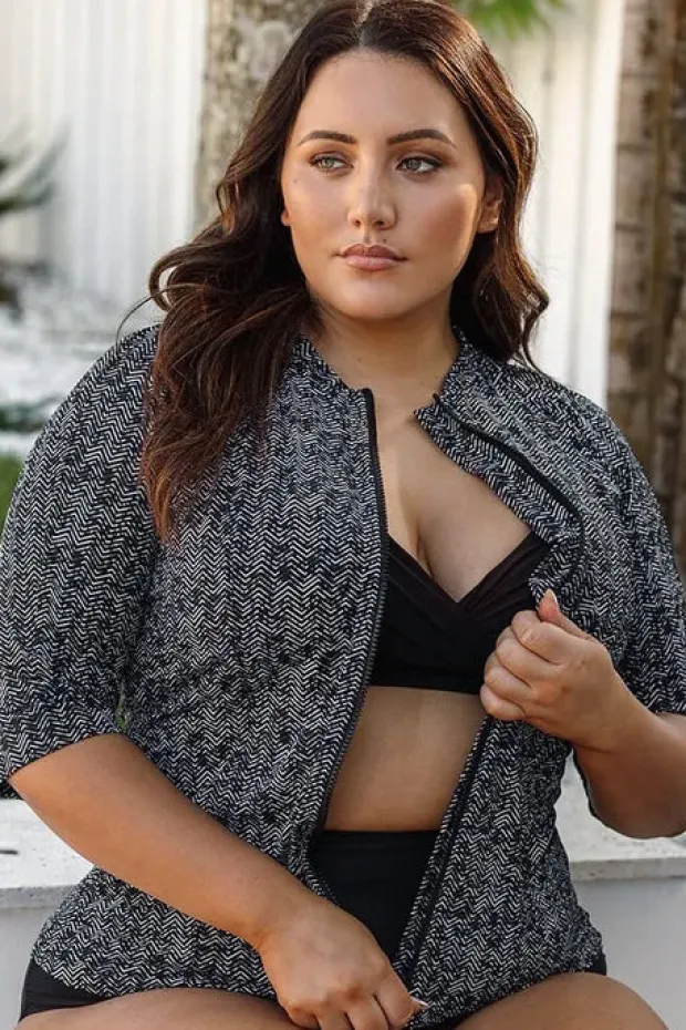 Rashies & Sunsuits|Artesands Zig Zag Short Sleeve Zip Suntop Zig zag black