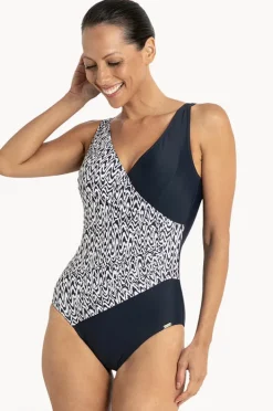 One Pieces|Jantzen Zigzag Gathered Cross Over One Piece Ink